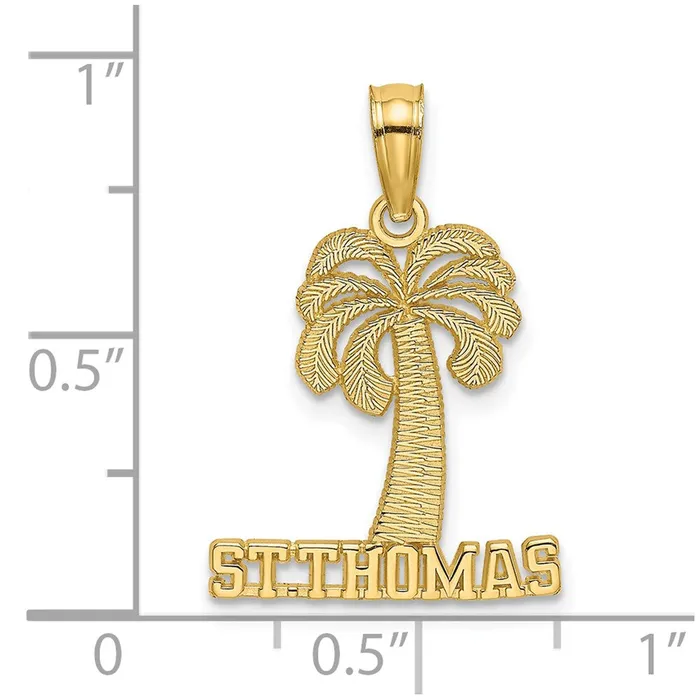 TreasureFineJewelers Charm Necklaces 14K ST THOMAS Under Palm Tree Charm