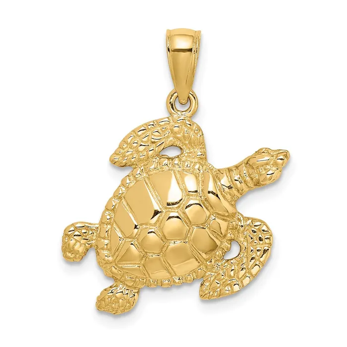 TreasureFineJewelers Charm Necklaces 14K Textured Sea Turtle Charm