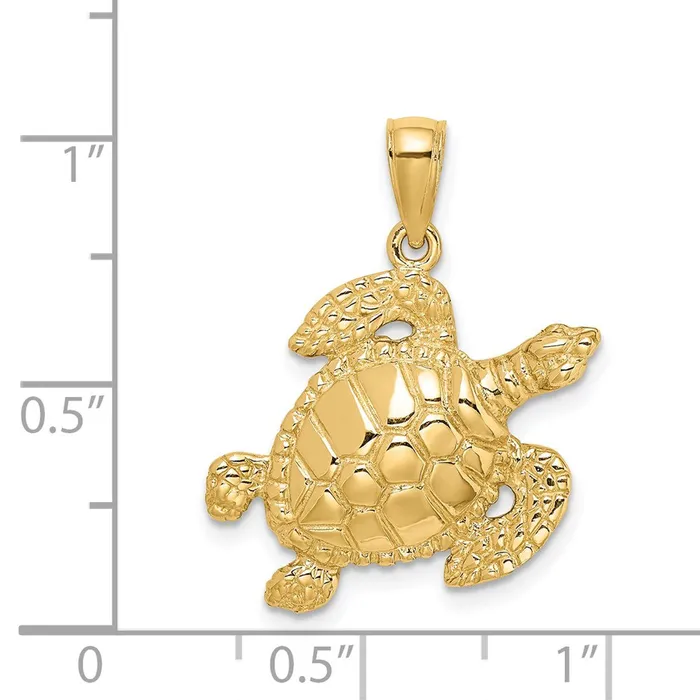 TreasureFineJewelers Charm Necklaces 14K Textured Sea Turtle Charm