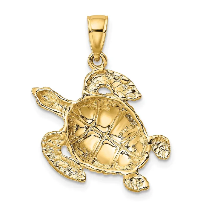 TreasureFineJewelers Charm Necklaces 14K Textured Sea Turtle Charm