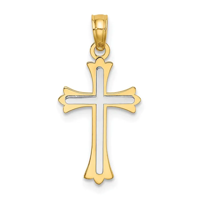 TreasureFineJewelers Charm Necklaces 14k Twotone Center Cross Charm