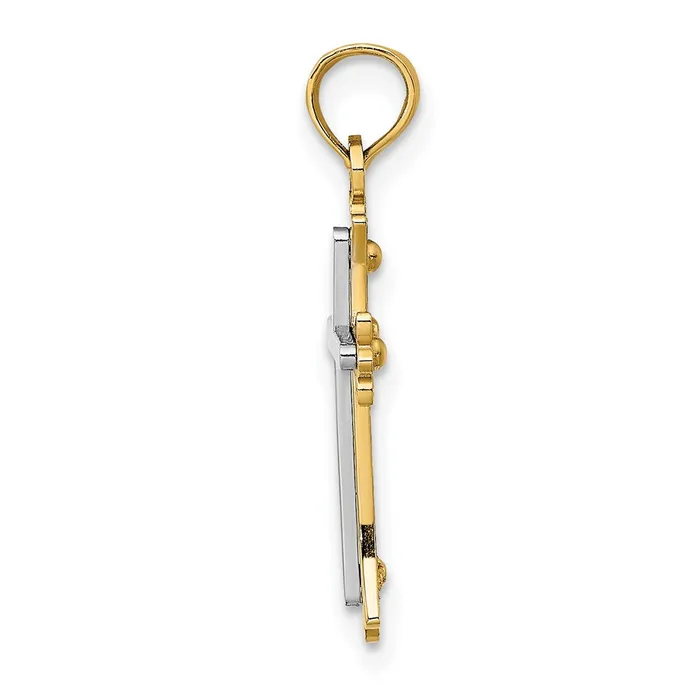 TreasureFineJewelers Charm Necklaces 14k Twotone Center Cross Charm