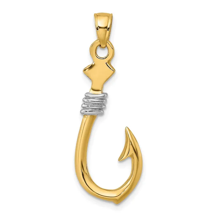 TreasureFineJewelers Charm Necklaces 14K wRhodium 3D Fish Hook With Rope Charm