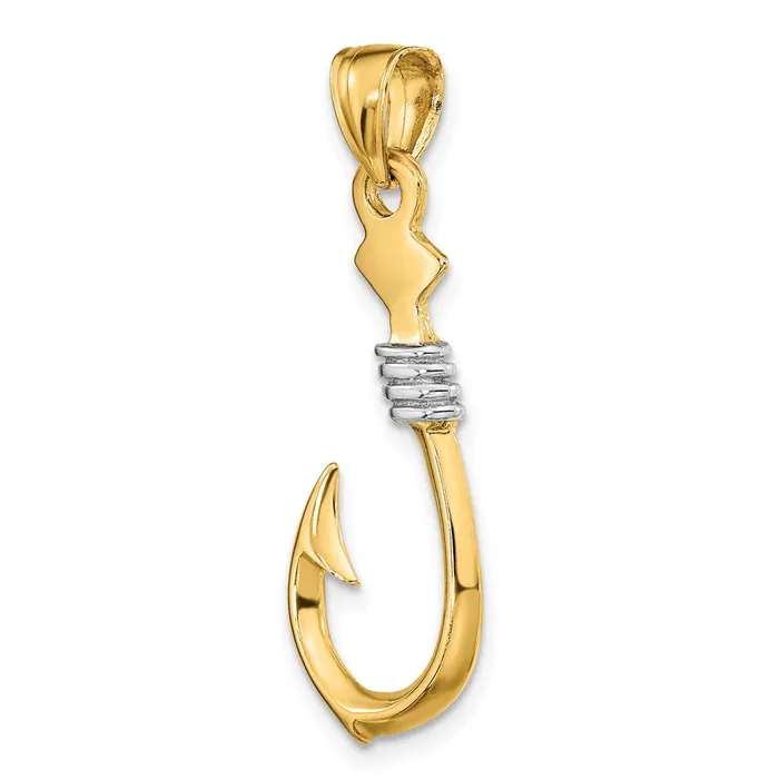 TreasureFineJewelers Charm Necklaces 14K wRhodium 3D Fish Hook With Rope Charm