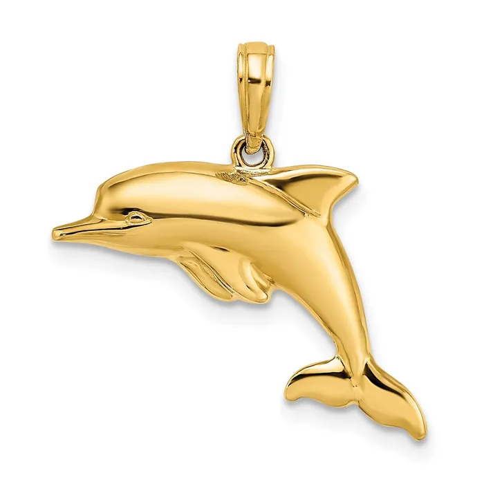TreasureFineJewelers Charm Necklaces 14k wRhodium 3D Reversible Puffed Dolphin Charm TreasureFineJewelers Charm Necklaces 14k wRhodium 3D Reversible Puffed Dolphin Charm