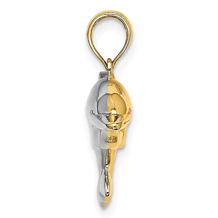 TreasureFineJewelers Charm Necklaces 14k wRhodium 3D Reversible Puffed Dolphin Charm