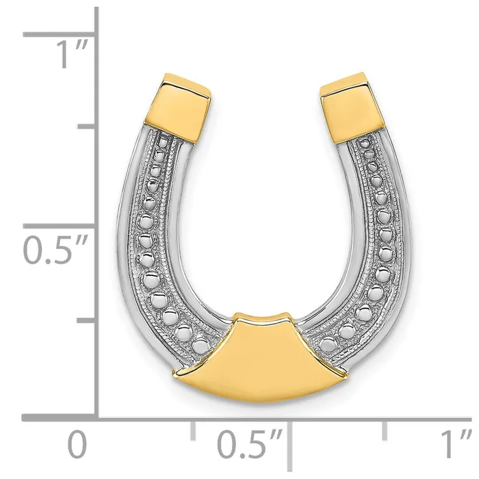 TreasureFineJewelers Charm Necklaces 14k w Rhodium Horseshoe Chain Slide Charm