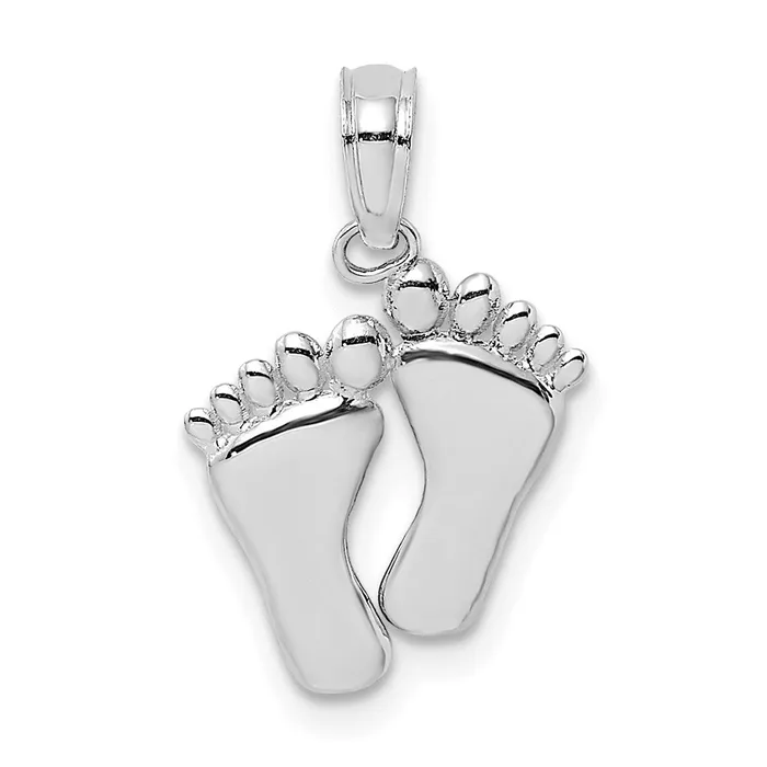 TreasureFineJewelers Charm Necklaces 14K White Gold Double Feet Hang Ten Style Charm TreasureFineJewelers Charm Necklaces 14K White Gold Double Feet Hang Ten Style Charm