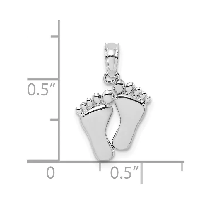 TreasureFineJewelers Charm Necklaces 14K White Gold Double Feet Hang Ten Style Charm