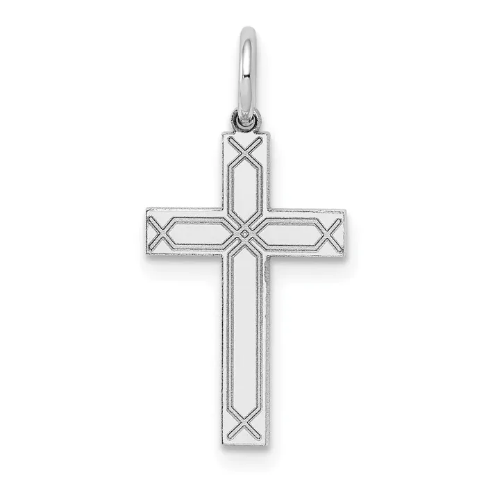 TreasureFineJewelers Charm Necklaces 14K White Gold Laser Designed Cross Charm TreasureFineJewelers Charm Necklaces 14K White Gold Laser Designed Cross Charm