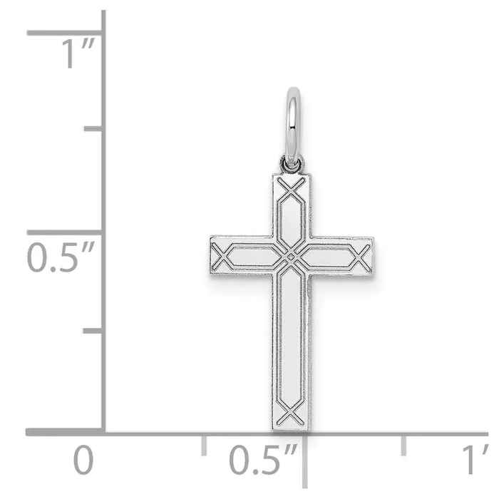 TreasureFineJewelers Charm Necklaces 14K White Gold Laser Designed Cross Charm