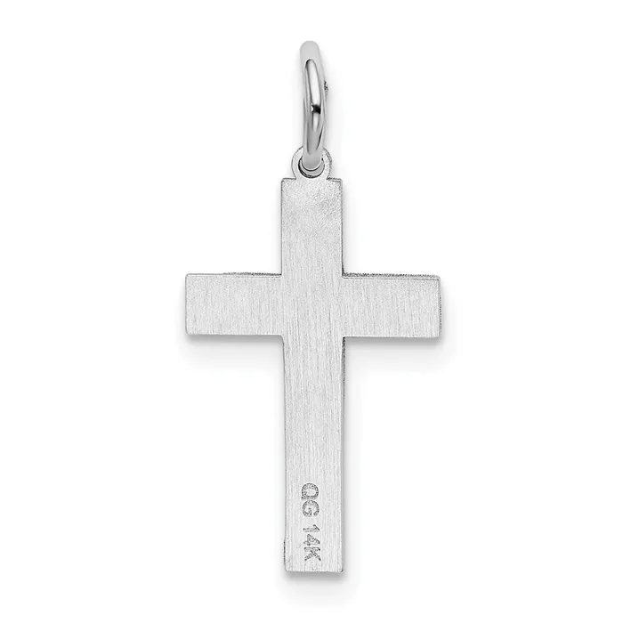TreasureFineJewelers Charm Necklaces 14K White Gold Laser Designed Cross Charm