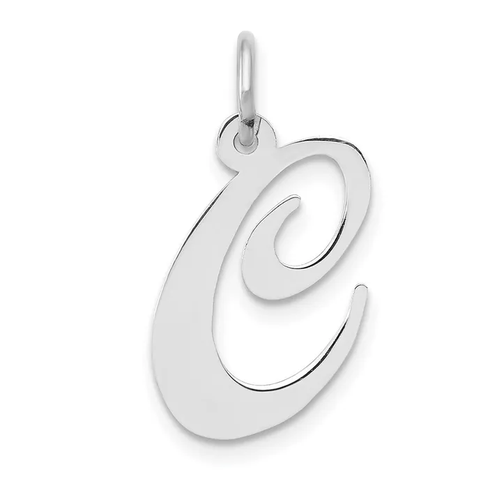 TreasureFineJewelers Charm Necklaces 14k White Gold Medium Fancy Script Letter C Initial Charm TreasureFineJewelers Charm Necklaces 14k White Gold Medium Fancy Script Letter C Initial Charm