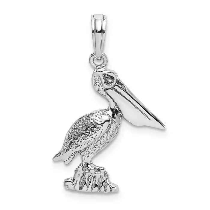 TreasureFineJewelers Charm Necklaces 14K White Gold Standing Pelican Charm TreasureFineJewelers Charm Necklaces 14K White Gold Standing Pelican Charm