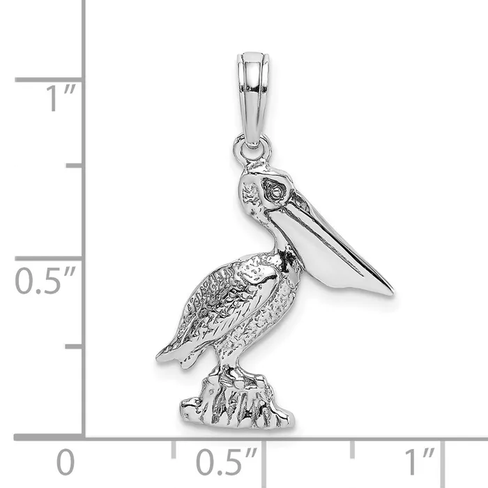 TreasureFineJewelers Charm Necklaces 14K White Gold Standing Pelican Charm