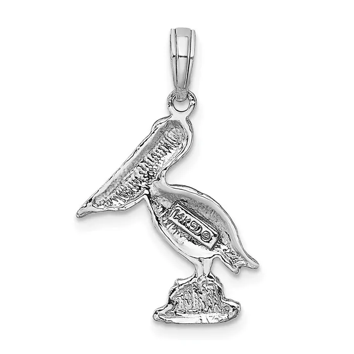 TreasureFineJewelers Charm Necklaces 14K White Gold Standing Pelican Charm