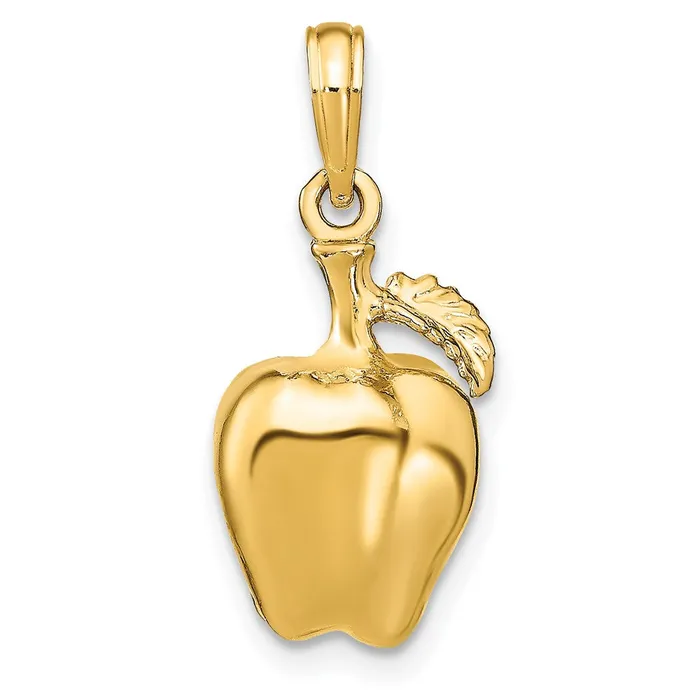 TreasureFineJewelers Charm Necklaces 14k Yellow Gold 3D Apple W Stem and Leaf Charm TreasureFineJewelers Charm Necklaces 14k Yellow Gold 3D Apple W Stem and Leaf Charm