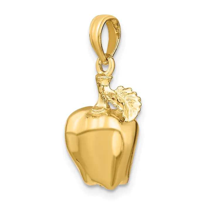 TreasureFineJewelers Charm Necklaces 14k Yellow Gold 3D Apple W Stem and Leaf Charm