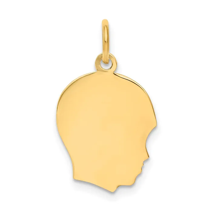 TreasureFineJewelers Charm Necklaces 14k Yellow Gold Plain Medium 011 Gauge Facing Right Engravable Boy Head Charm TreasureFineJewelers Charm Necklaces 14k Yellow Gold Plain Medium 011 Gauge Facing Right Engravable Boy Head Charm