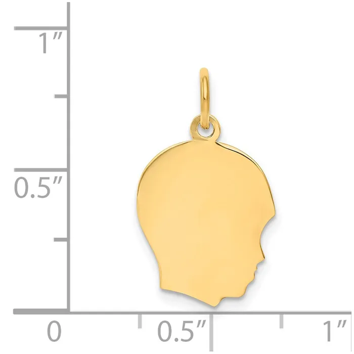 TreasureFineJewelers Charm Necklaces 14k Yellow Gold Plain Medium 011 Gauge Facing Right Engravable Boy Head Charm