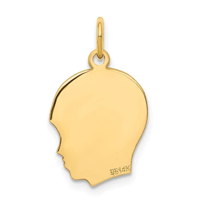TreasureFineJewelers Charm Necklaces 14k Yellow Gold Plain Medium 011 Gauge Facing Right Engravable Boy Head Charm