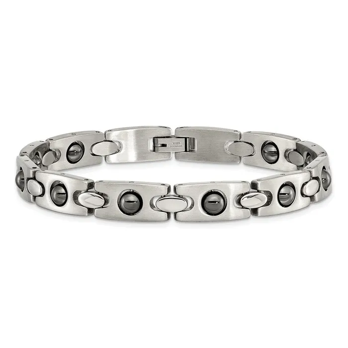 TreasureFineJewelers Chisel Stainless Steel Brushed and Polished with Magnetic Ball Accent 85 inch Link Bracelet Bracelets