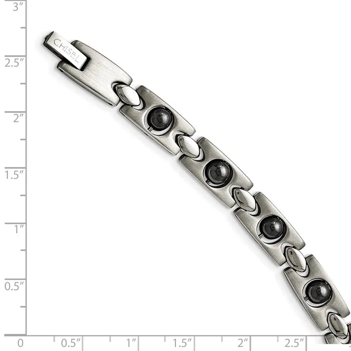 TreasureFineJewelers Chisel Stainless Steel Brushed and Polished with Magnetic Ball Accent 85 inch Link Bracelet Bracelets