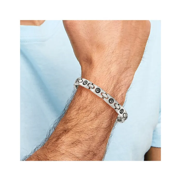 TreasureFineJewelers Chisel Stainless Steel Brushed and Polished with Magnetic Ball Accent 85 inch Link Bracelet Bracelets
