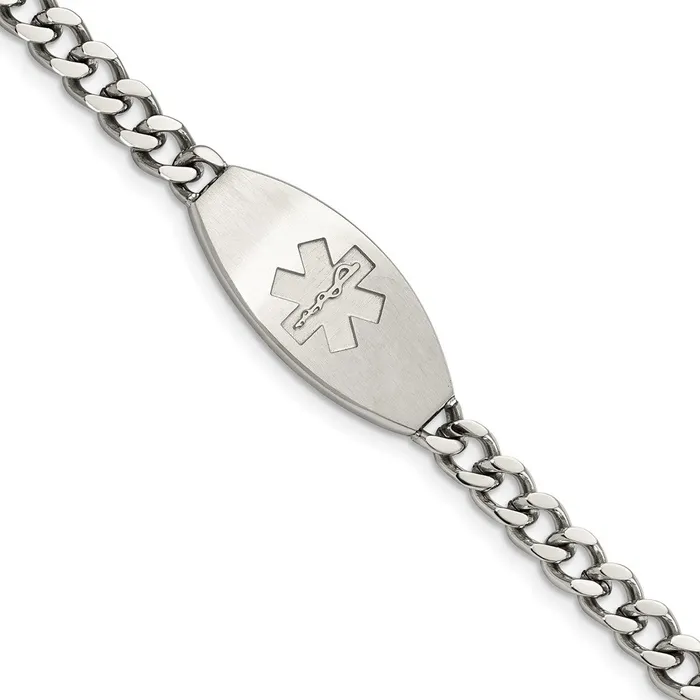 TreasureFineJewelers Chisel Stainless Steel Brushed Medical ID 85 inch Curb Chain Bracelet Bracelets TreasureFineJewelers Chisel Stainless Steel Brushed Medical ID 85 inch Curb Chain Bracelet Bracelets