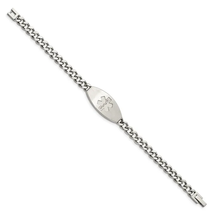 TreasureFineJewelers Chisel Stainless Steel Brushed Medical ID 85 inch Curb Chain Bracelet Bracelets