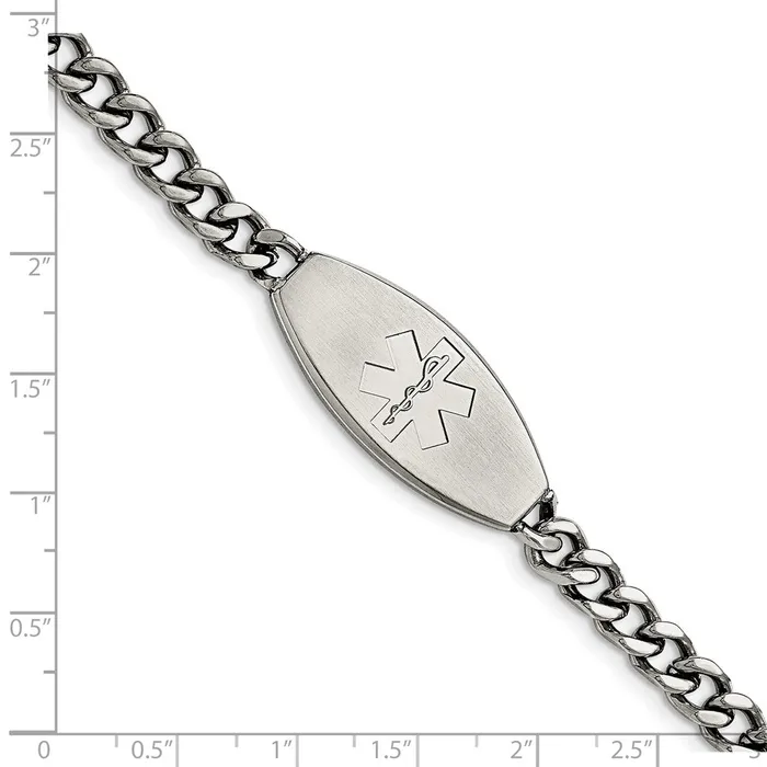 TreasureFineJewelers Chisel Stainless Steel Brushed Medical ID 85 inch Curb Chain Bracelet Bracelets