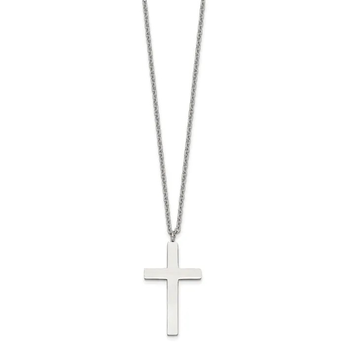TreasureFineJewelers Chisel Stainless Steel Polished 35mm Cross Pendant on a 18 inch Cable Chain Necklace Necklaces TreasureFineJewelers Chisel Stainless Steel Polished 35mm Cross Pendant on a 18 inch Cable Chain Necklace Necklaces