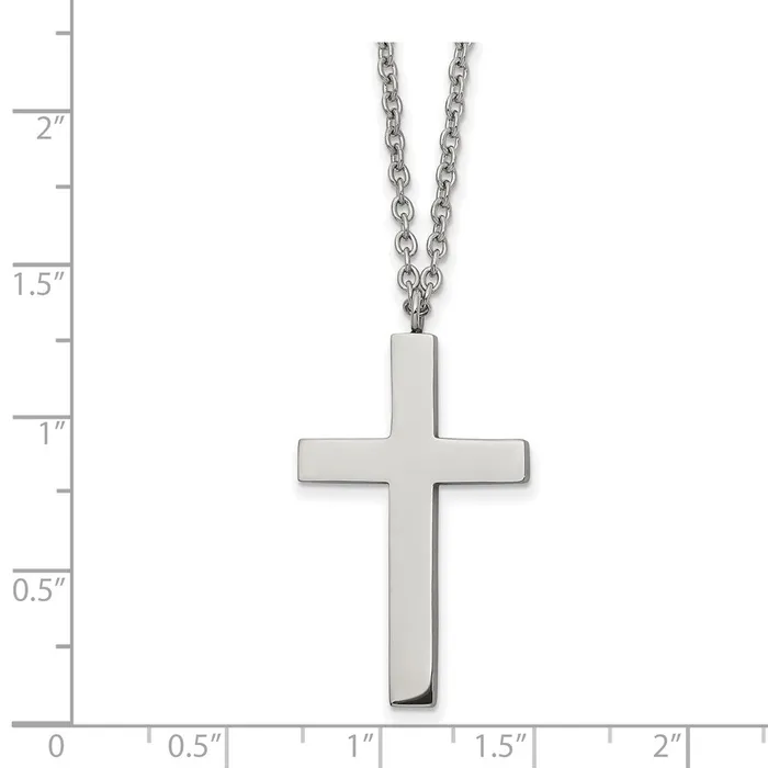 TreasureFineJewelers Chisel Stainless Steel Polished 35mm Cross Pendant on a 18 inch Cable Chain Necklace Necklaces