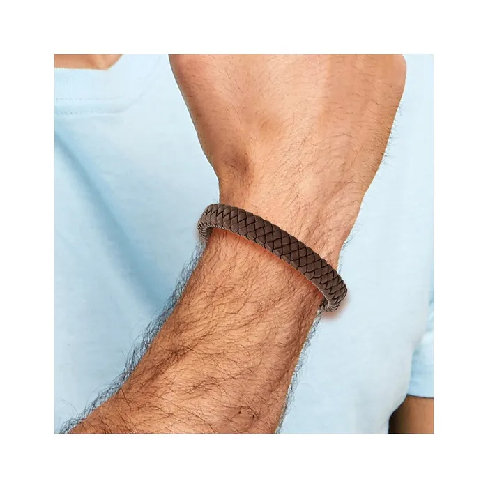 TreasureFineJewelers Chisel Stainless Steel Polished Brown Braided Leather 85 inch Bracelet Bracelets