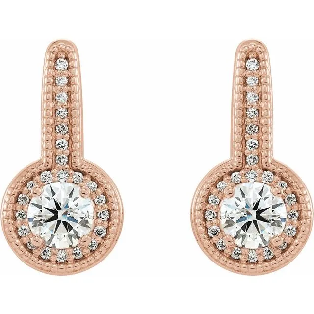 TreasureFineJewelers Earrings 14K Rose 58 CTW Diamond Milgrain HaloStyle Dangle Earrings