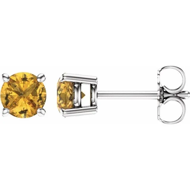 TreasureFineJewelers Earrings 14K White Gold 5 mm Natural Yellow Gold Sapphire Stud Earrings with Friction Post TreasureFineJewelers Earrings 14K White Gold 5 mm Natural Yellow Gold Sapphire Stud Earrings with Friction Post