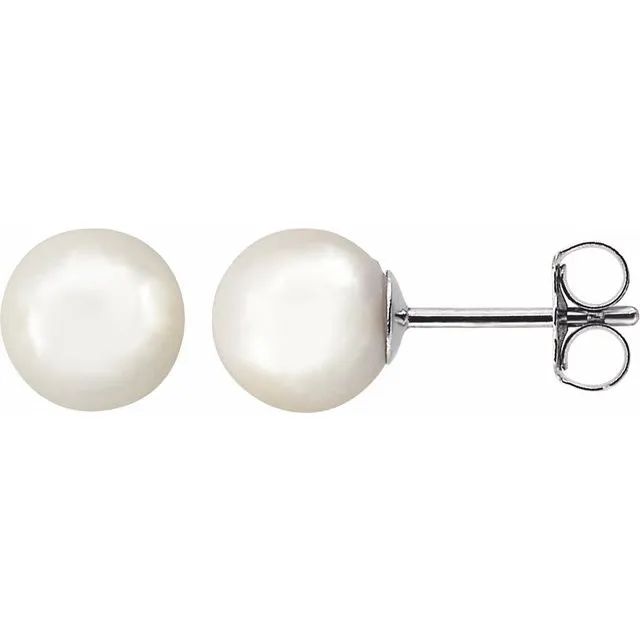TreasureFineJewelers Earrings 14K White Gold 7 mm Cultured White Gold Akoya Pearl Earrings TreasureFineJewelers Earrings 14K White Gold 7 mm Cultured White Gold Akoya Pearl Earrings