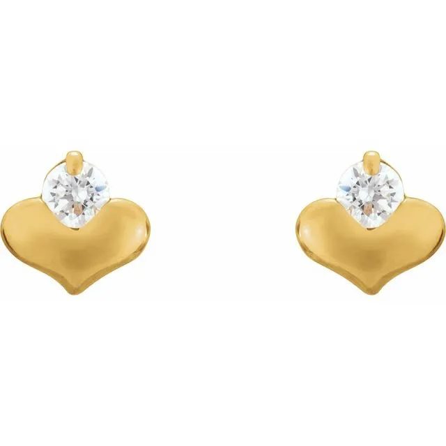 TreasureFineJewelers Earrings 14K Yellow 225 mm Round Cubic Zirconia Heart Earrings