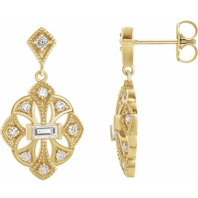 TreasureFineJewelers Earrings 14K Yellow Gold 38 CTW Natural Diamond VintageInspired Earrings