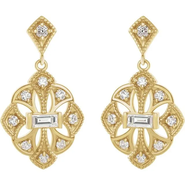 TreasureFineJewelers Earrings 14K Yellow Gold 38 CTW Natural Diamond VintageInspired Earrings