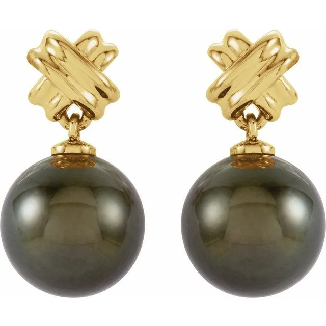 TreasureFineJewelers Earrings 14K Yellow Gold Tahitian Cultured Pearl Earrings TreasureFineJewelers Earrings 14K Yellow Gold Tahitian Cultured Pearl Earrings