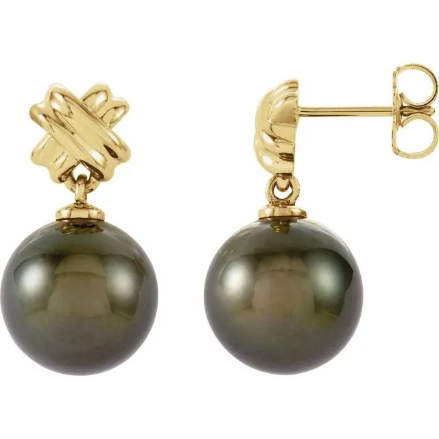 TreasureFineJewelers Earrings 14K Yellow Gold Tahitian Cultured Pearl Earrings