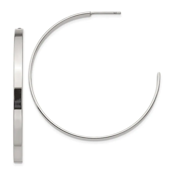 TreasureFineJewelers Earrings Stainless Steel Polished 44mm Diameter J Hoop Post Earrings TreasureFineJewelers Earrings Stainless Steel Polished 44mm Diameter J Hoop Post Earrings