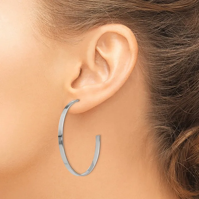 TreasureFineJewelers Earrings Stainless Steel Polished 44mm Diameter J Hoop Post Earrings