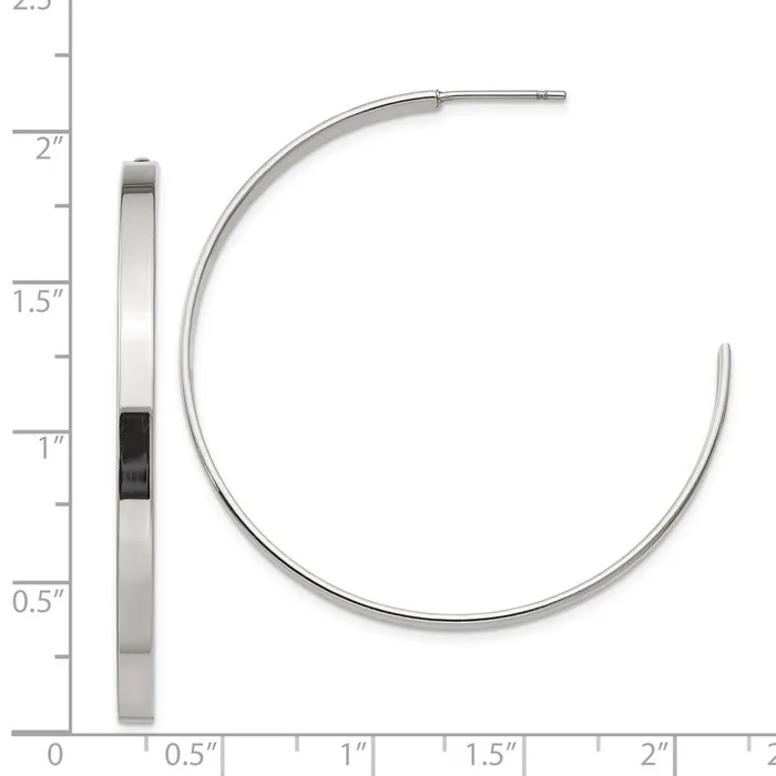 TreasureFineJewelers Earrings Stainless Steel Polished 44mm Diameter J Hoop Post Earrings