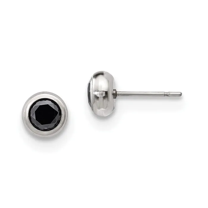 TreasureFineJewelers Earrings Stainless Steel Polished 5mm Bezel Black CZ Stud Post Earrings TreasureFineJewelers Earrings Stainless Steel Polished 5mm Bezel Black CZ Stud Post Earrings
