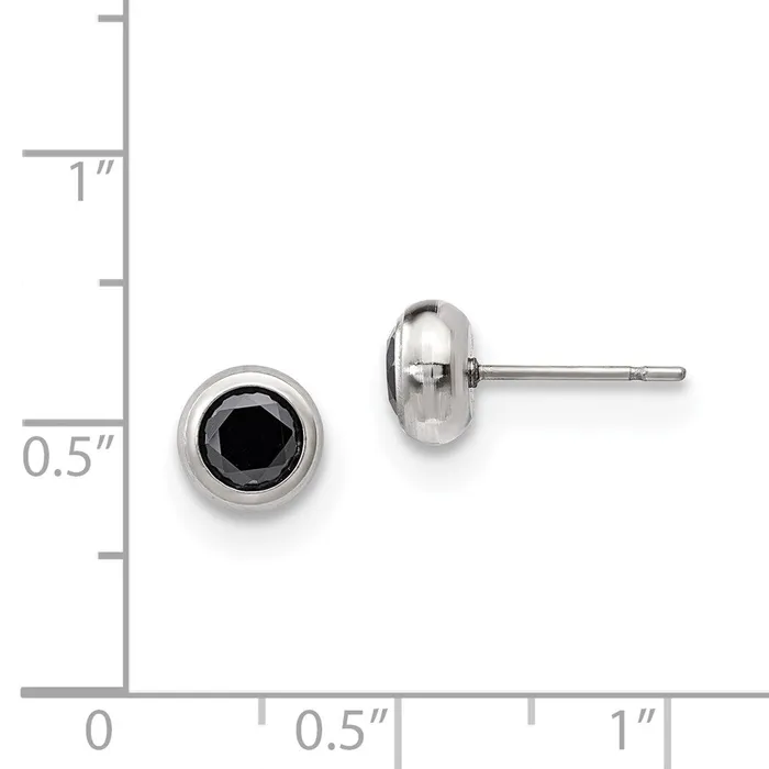TreasureFineJewelers Earrings Stainless Steel Polished 5mm Bezel Black CZ Stud Post Earrings