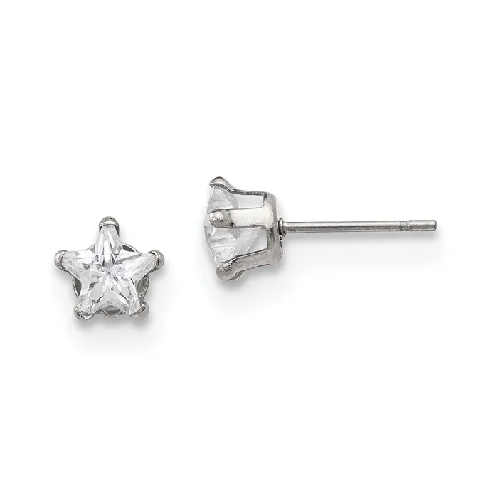 TreasureFineJewelers Earrings Stainless Steel Polished 6mm Star CZ Stud Post Earrings TreasureFineJewelers Earrings Stainless Steel Polished 6mm Star CZ Stud Post Earrings