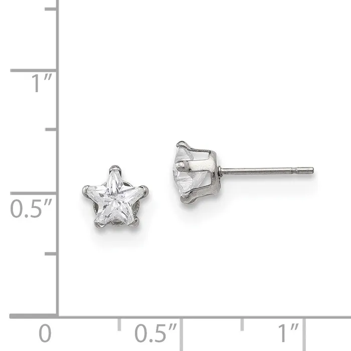 TreasureFineJewelers Earrings Stainless Steel Polished 6mm Star CZ Stud Post Earrings