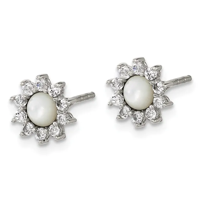 TreasureFineJewelers Earrings Stainless Steel Polished Mother of Pearl and CZ Earrings